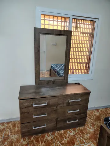 Wood Finish 6-Drawer Dresser with Mirror — Good Condition