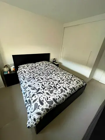 Ikea Malm Queen Bed Frame with Headboard and Mattress (Black) and Storage drawers- Good Condition