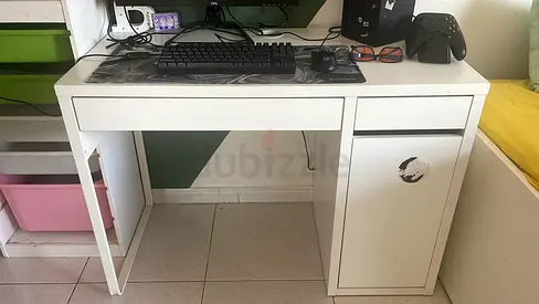 White Computer Desk with Drawer and Cabinet - Good Condition