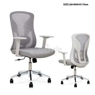 Ergonomic Mesh Office Chair with Adjustable Armrests and Lumbar Support - Grey