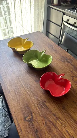 Set of 3 Apple-shaped Ceramic Snack Bowls - Red, Green, Yellow