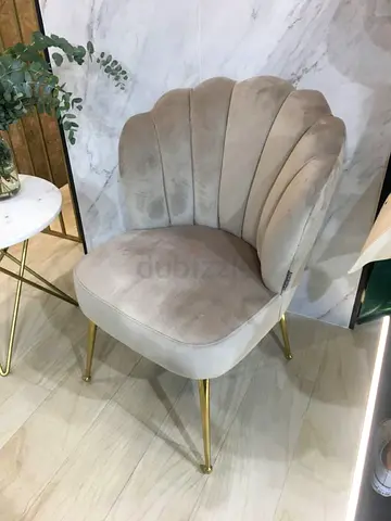 Beige Velvet Shell Accent Chair with Gold Legs