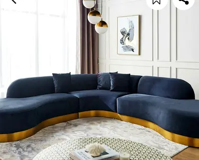 Curved Modular Velvet Sofa with Gold Trim - 3 Seater Section