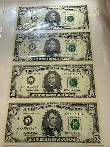 5 USD$ 1995 Uncut Sheet UNC
