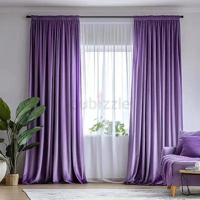 Pair of Purple Floor-Length Curtains with Sheer Lining