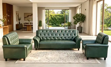 Sofa Green Chesterfield Leather 6 Seater