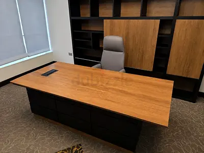 Luxury Executive Office Desk Set with Storage Cabinets  Shelving