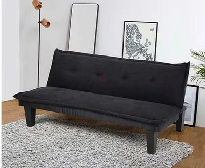 Black Convertible Sofa Bed / Futon - 3-Seater