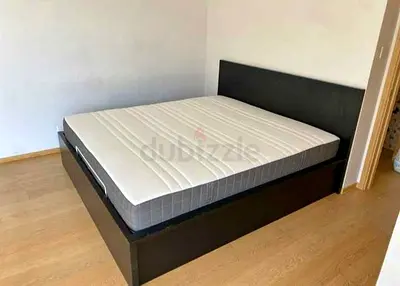 Ikea Malm Used Double Bed Frame with Mattress - Dark Wood