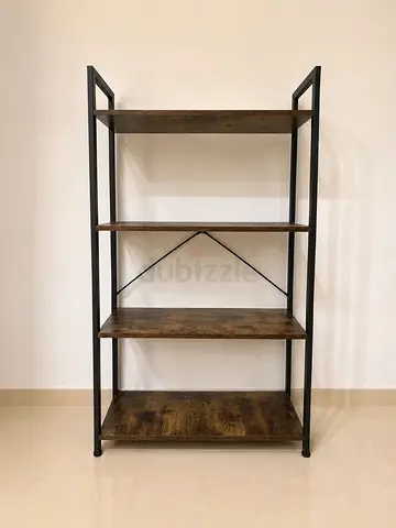 Industrial-style 4-tier Wooden Shelf with Metal Frame