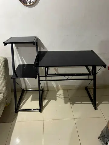 Black Corner Computer/Study Desk with Shelves - Good Condition
