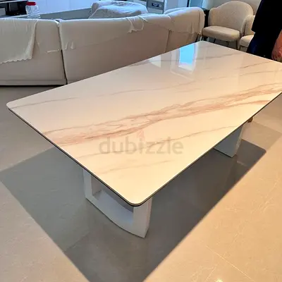 Custom Made Oval Marble Dining Table with Fluted Cylindrical Pedestal Legs