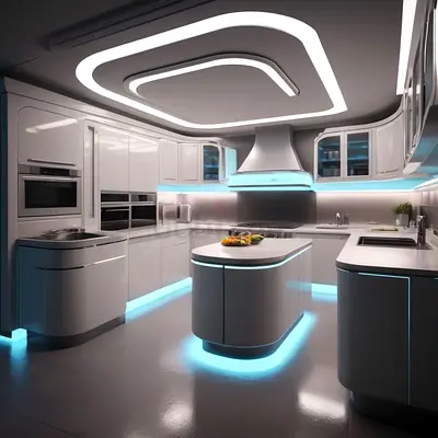 Modern High Gloss Kitchen Cabinets with LED Lighting