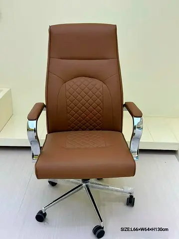 Brown Leather High-Back Executive Office Chair - Comfortable, Adjustable