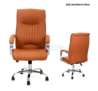 Brown Leather Executive Office Chair with High Back and Wheels