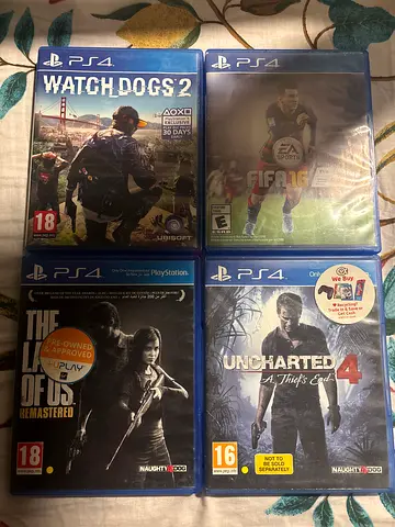 Set of 4 PS4 Games – FIFA, Uncharted 4, Watch Dogs 2, The Last of Us Remastered