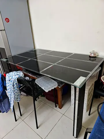 Glass Top Dining Table with Metal Frame - Good Condition
