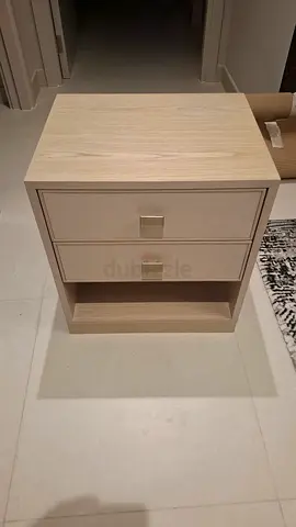 Light Wood Nightstand with Double Drawer and Open Shelf