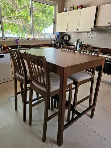 Wooden 4-Seater Dining Table with Cushioned Chairs