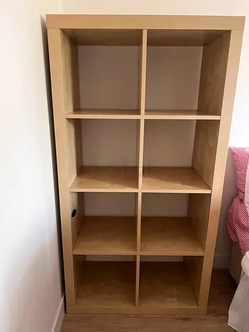 IKEA Kallax-style 8-cube wooden shelving unit - light oak