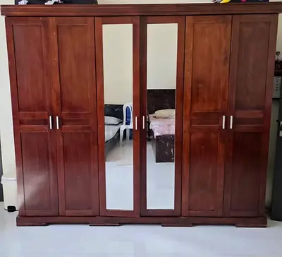 Solid Wood 3-Door Wardrobe with Mirrors - Good Condition