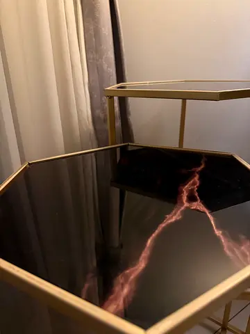 3 piece Glass and Gold Side Table with Marble-Style Top