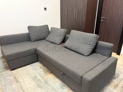 Grey L-shaped Fabric Sofa with Storage, Good Condition from IKEA
