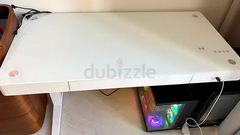 White Tempered Glass Smart Computer Desk with Speakers and Bluetooth