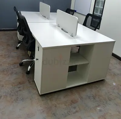 4-Seater Office Workstation with Storage Cabinets and Partition Screens