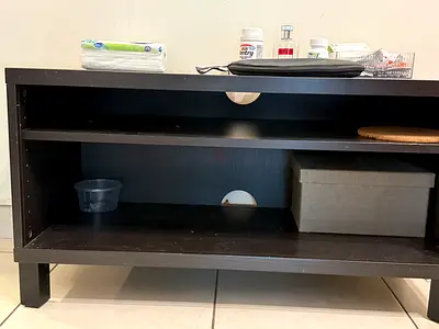 Black TV Bench with Open Shelves