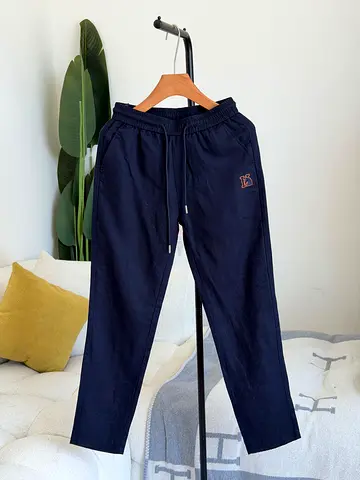 Hermes Mens Navy Casual Jogger Pants - Slim Fit, Elastic Waist