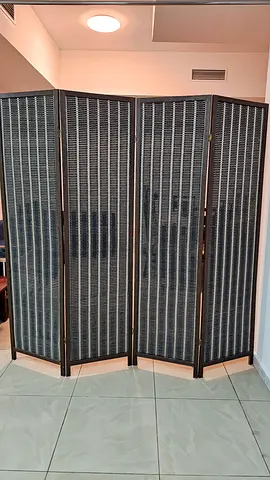 FOUR-Panel Decorative Room Divider / Folding Screen - Dark Wood Frame
