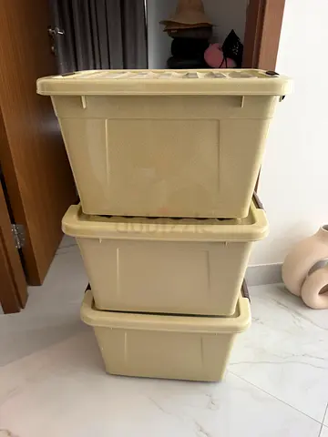 Set of 3 Stackable Plastic Storage Boxes - Beige