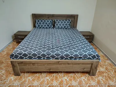 Solid Wood King size Bed with 2 Matching Side tables and Mattress