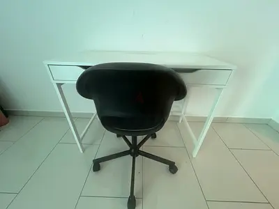 IKEA ALEX White desk with two drawers and IKEA ELDBERGET black swivel chair