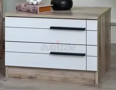 Modern 2-Drawer Nightstand with Wood Finish and White Fronts, Brand New, not even assembled