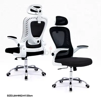 Ergonomic Mesh Office Chair with Headrest — Black  White