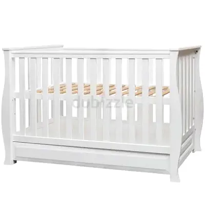 Solid Wood Convertible Baby Crib with Side Storage Pockets - White