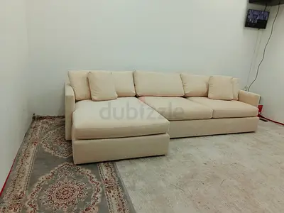 Crate and barrel beige color lshape sofa