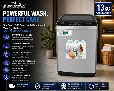 Star Track 13KG Top Load Fully Automatic Washing Machine - SW-1300ATT1-SK(T) (Silver)