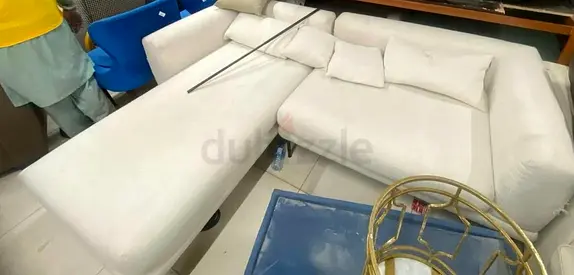 White L-shaped Fabric Sofa with Chaise - Good Condition