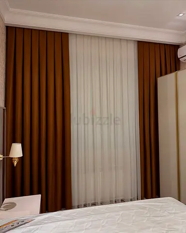 Brown blackout curtains with white sheer - Brand new