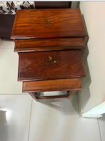 Set of 4 Nesting Wooden Side Tables with Inlay Detail