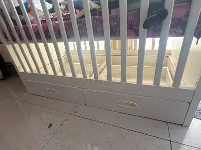 White Wooden Baby Crib with Under-Storage Drawers - Good Condition