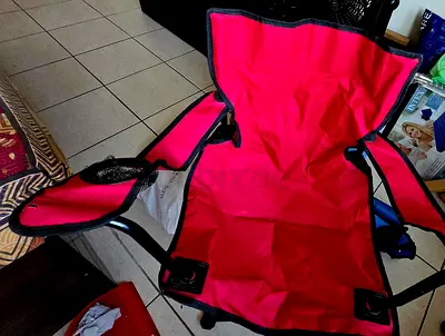 Red Folding Camping Chair with Armrests and Cup Holders