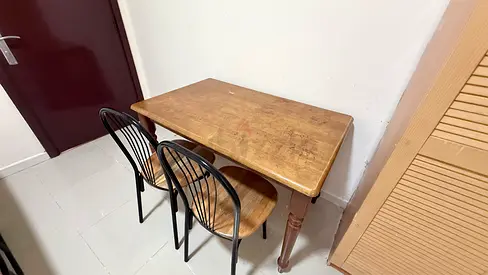 Solid Wood Dining Table with 2 Chairs - Compact, Good Condition