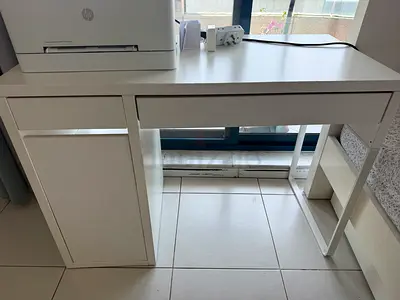 IKEA White study table or Office Desk with Storage Cabinet