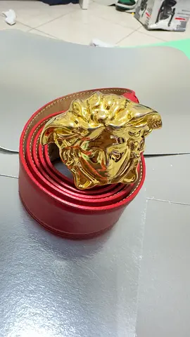 Versace Red leather belt with large gold-tone Medusa buckle