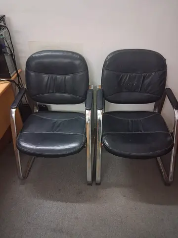 Pair of Black Leather Visitor/Waiting Room Chairs with Chrome Frame