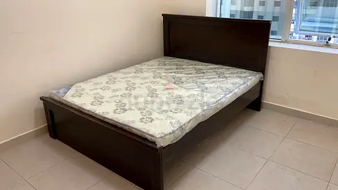 Queen size Wooden Bed Frame with Side Table and Mattress - Dark Brown